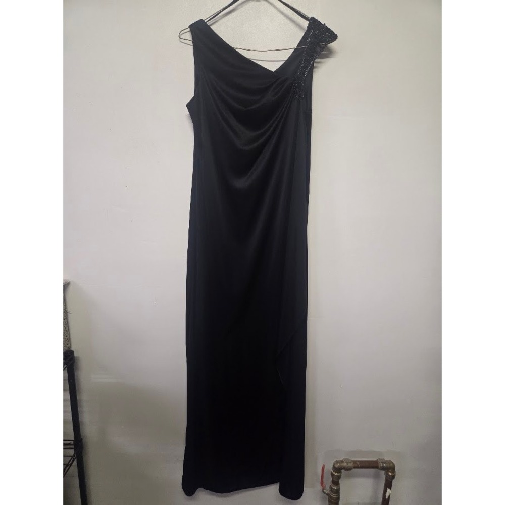 Vintage JCPenney Fashions Black One Shoulder Beaded Maxi Gown Dress Size 10